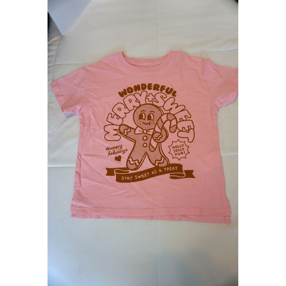 Cotton On Kids Pink Gingerbread Man Holiday Graphic Tee Shirt Size 5